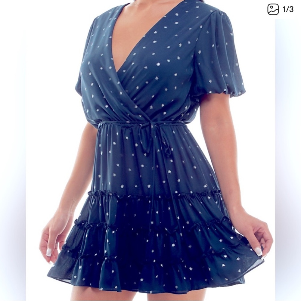 B. Darlin Navy Ruffle Star Dress